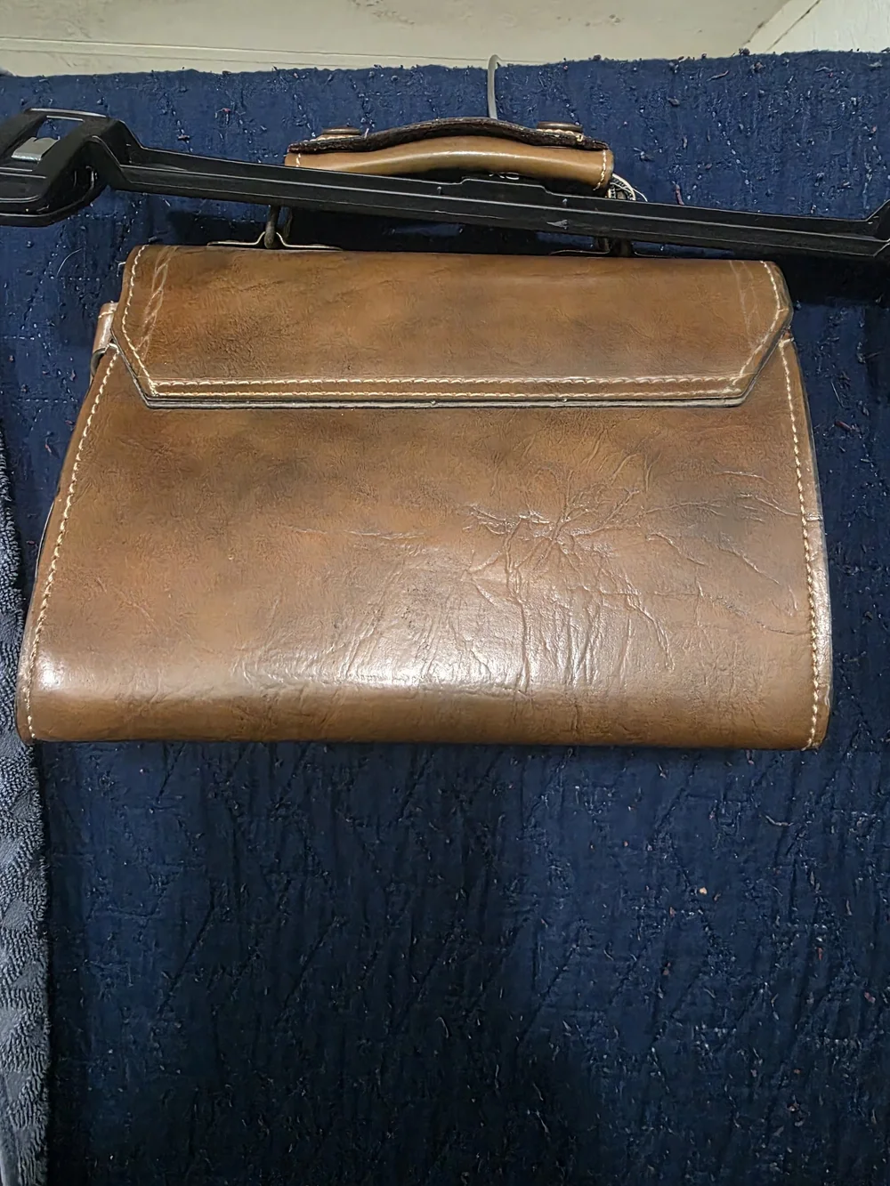 Source Unknown Brown Tooled Leather Satchel with Brass Clasp
